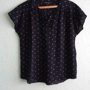 Banana Republic  Navy Red Heart Pokeadot Sleeveless Top Blouse Small